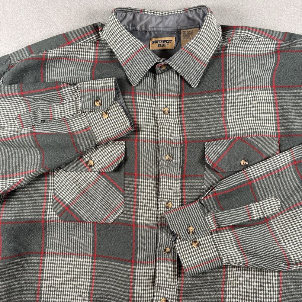 Northwest Blue Men's XL Gray Red Plaid Button Down Flannel-Style Shirt